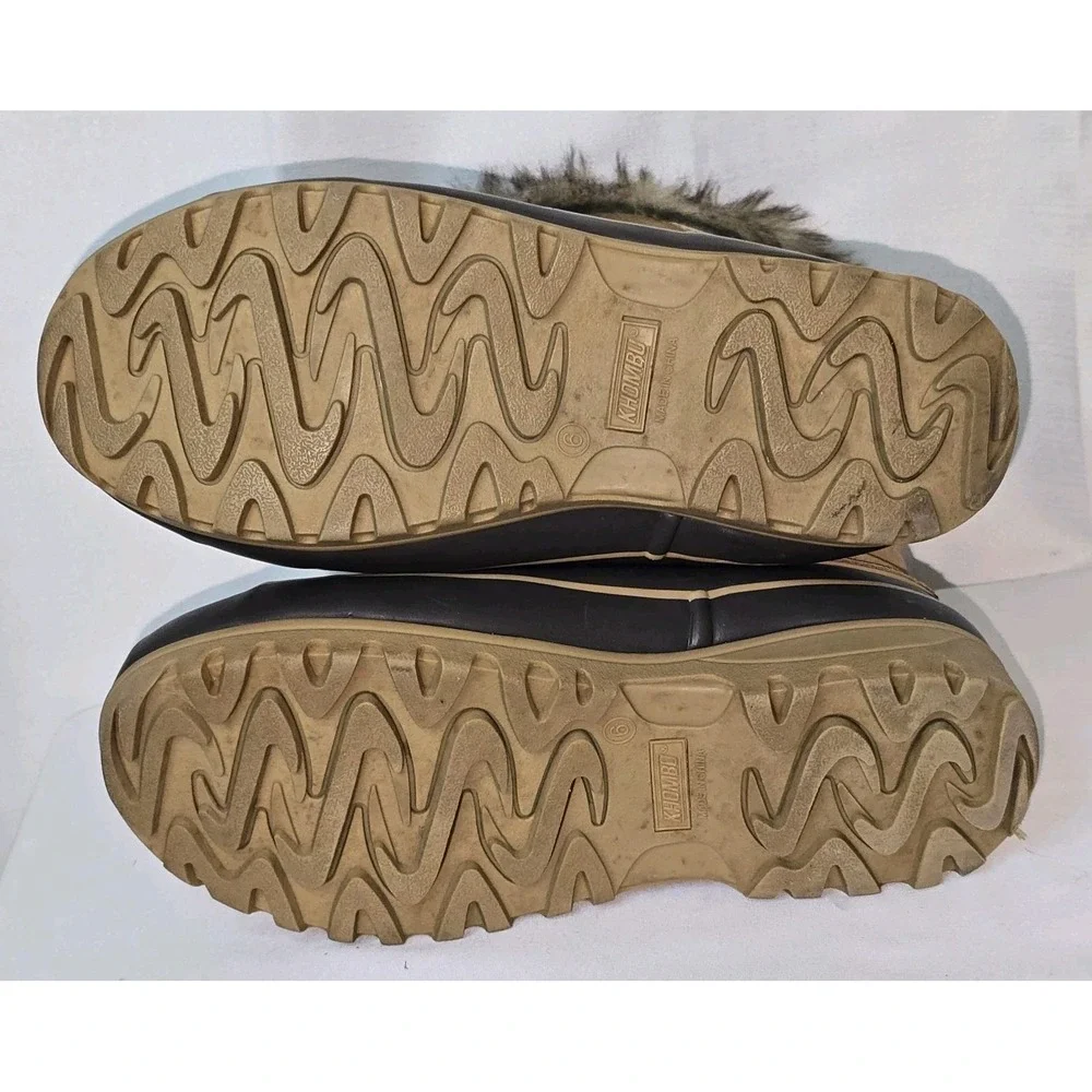 Khombu Nordic 2 Winter Snow Boots Brown Leather Faux Fur Lace Up Shoes Size‎ 6